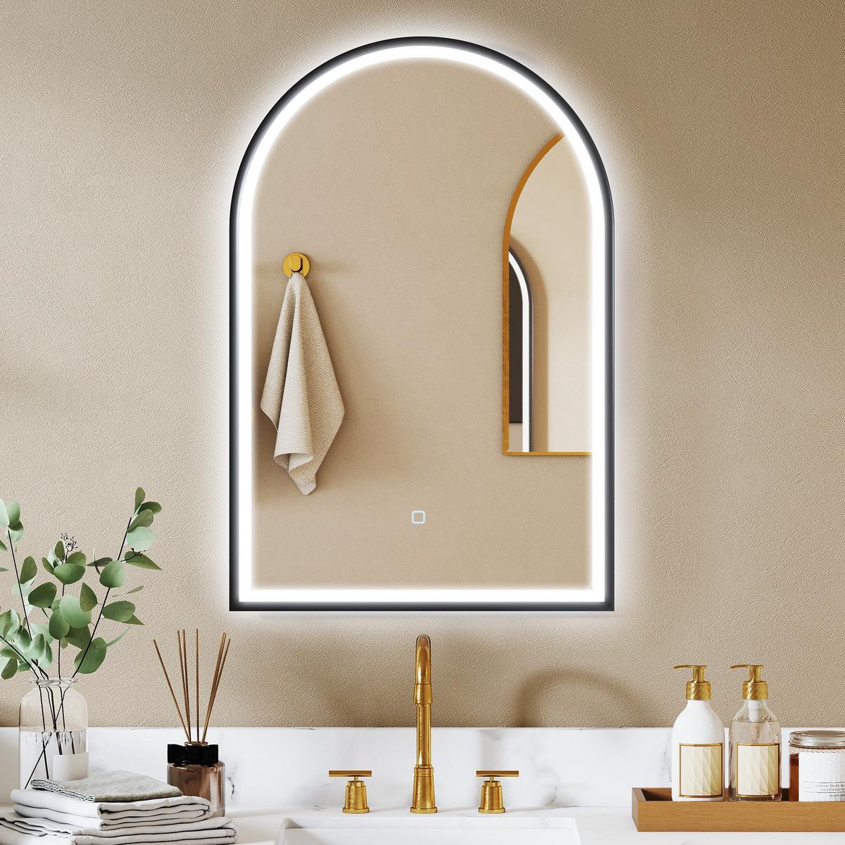 BADSPIEGEL Aluminiumlegierung gehärtetes Glas Schwarz - Schwarz, Glas (4/90/60cm) - HOMCOM