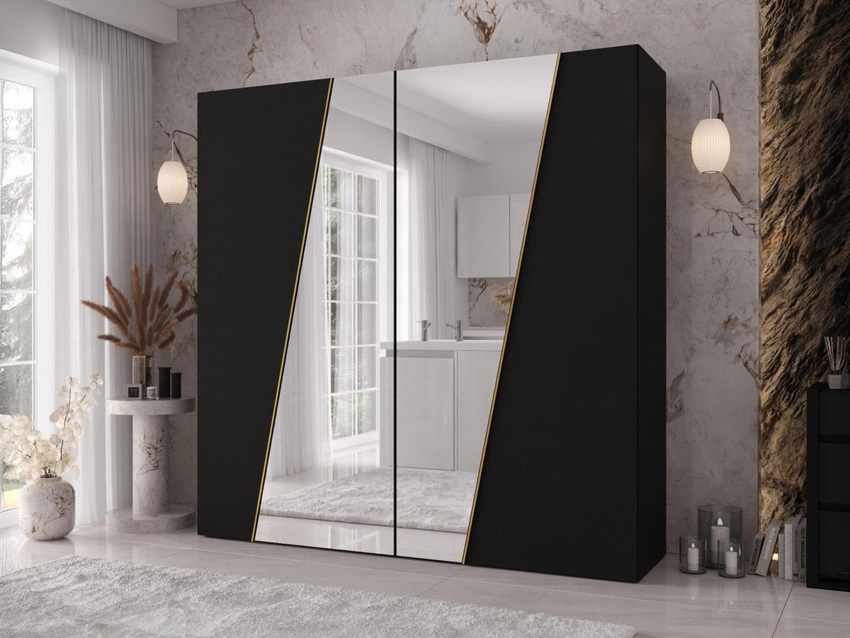 DREHTÜRENSCHRANK Zen 2L 200 cm - Goldfarben/Schwarz, Holzwerkstoff/Kunststoff (200/202/50cm) - MIRJAN24