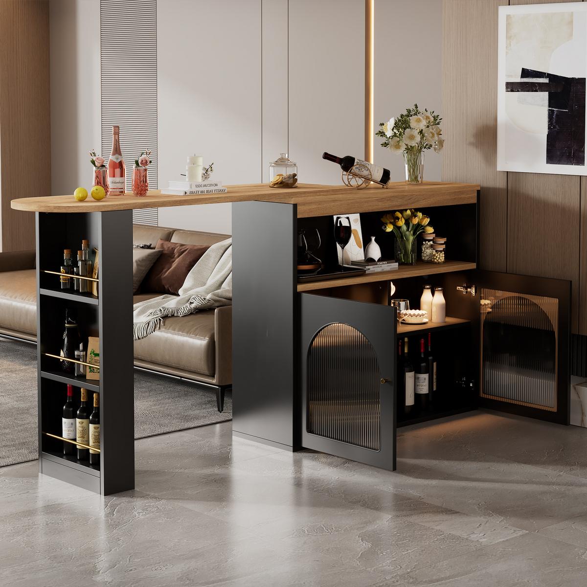 BARSCHRANK Schwarz 138/39/105cm - Braun, Holzwerkstoff/Metall (138/39/105cm) - Urban Meuble