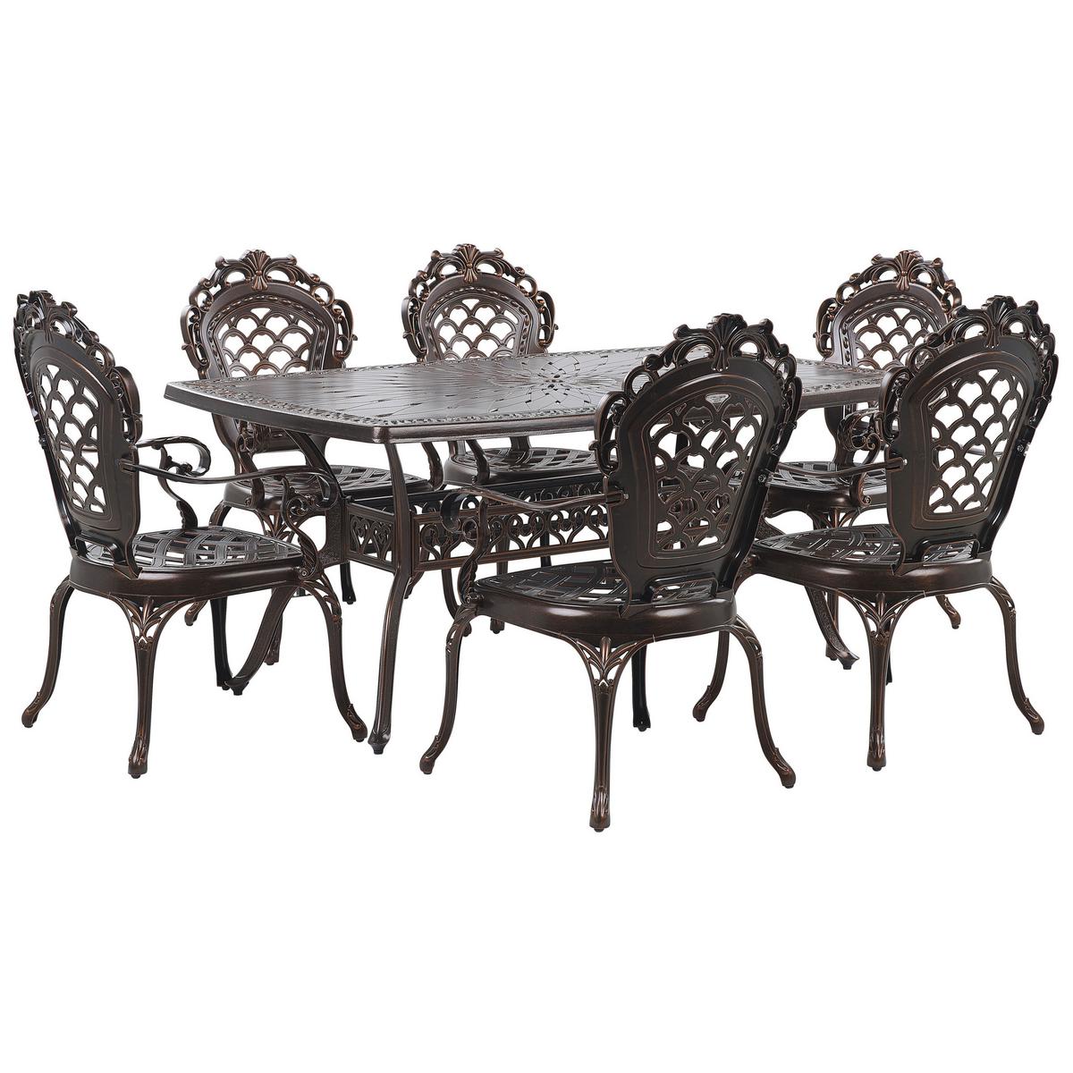 GARTENMÖBEL SET 6-Sitzer Aluminium dunkelbraun Lizzano - Braun/Orange, Metall - Beliani