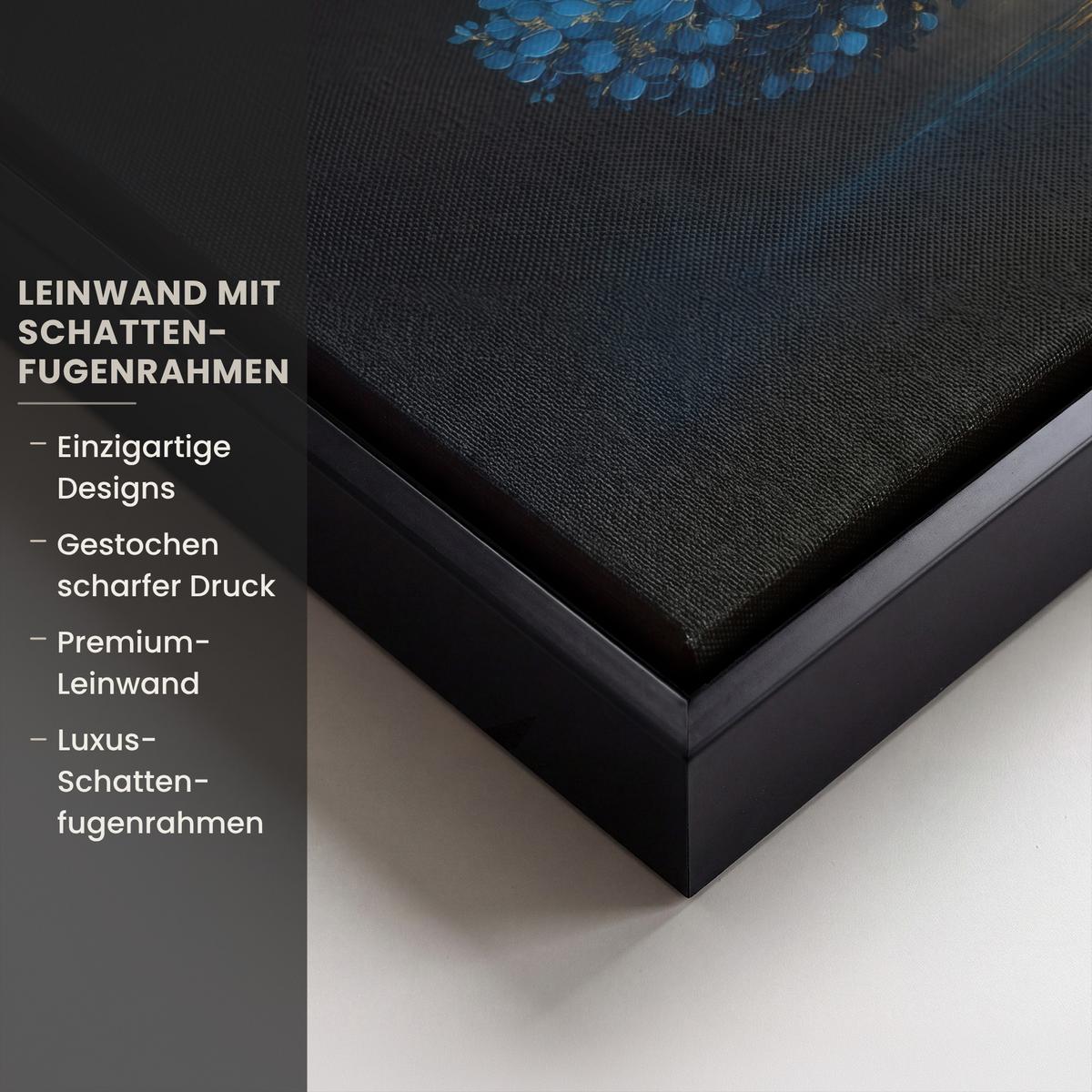 LEINWAND Bilder mit Rahmen - Baum - Blau - Blätter - Pinselstriche - 30x20 - Blau, Textil (30/20cm) - MuchoWow