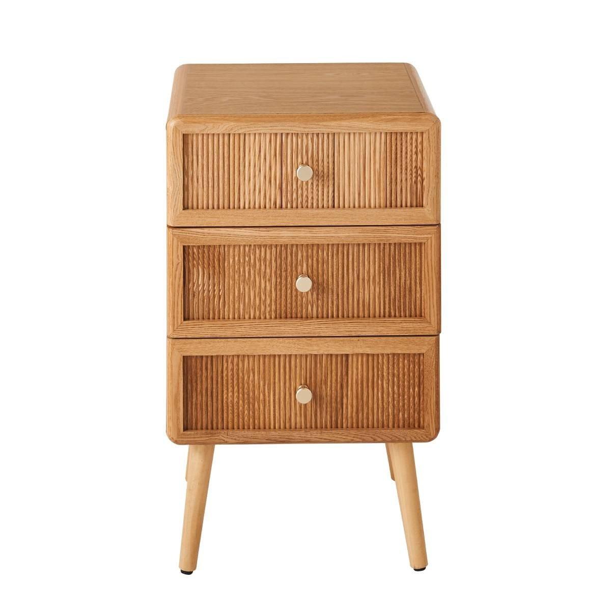 NACHTTISCH mit 3 Schubladen und lamellenartiger Front 35/71/42 cm - Eschefarben, Holzwerkstoff (35/71/42cm) - Calicosy