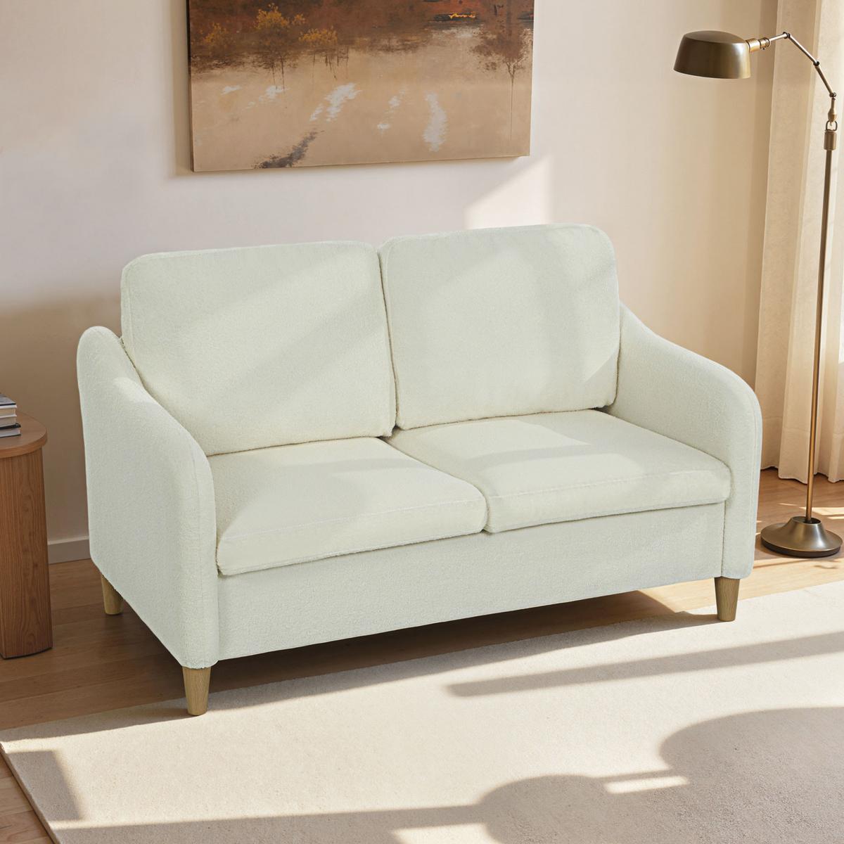 SOFA Polyester Eukalyptusholz Cremeweiß - Eukalyptusholzfarben/Creme, Holz/Textil (69/82/137cm) - HOMCOM
