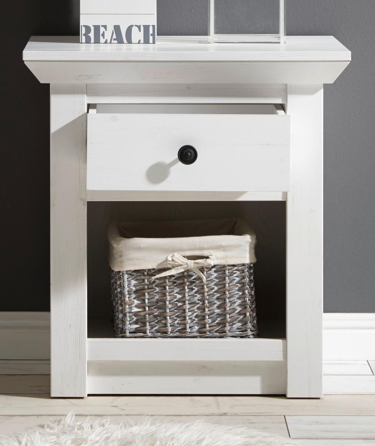 NACHTTISCH Pinie weiß Landhaus, Nachtkommode mit Schublade - Schwarz/Weiß, Holz/Holzwerkstoff (59/62/45cm) - Furn.Design