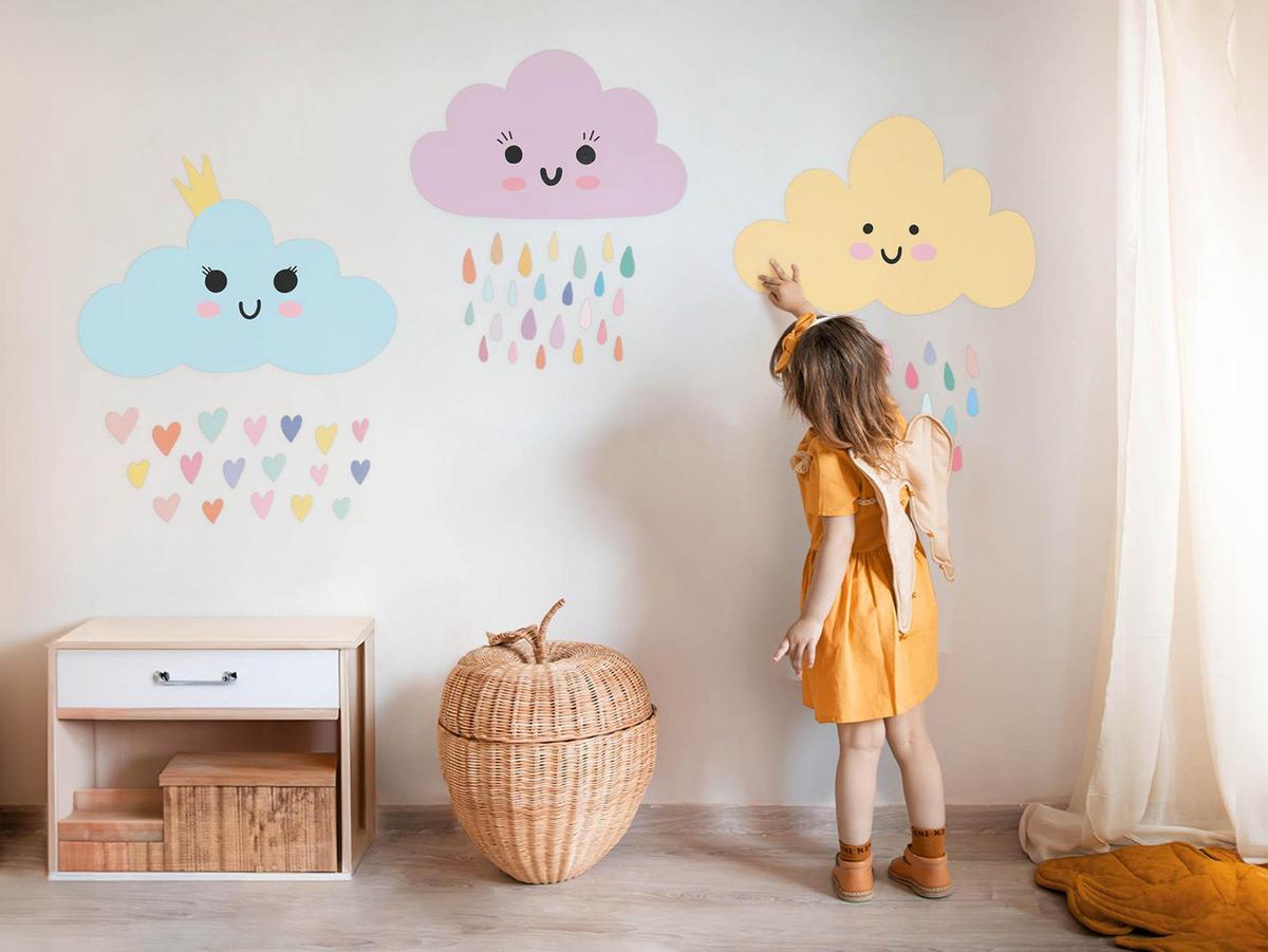 WANDAUFKLEBER 130x167cm - Lächelnde Wolken - Multicolor, Kunststoff (130/167/0.1cm) - Wallfluent