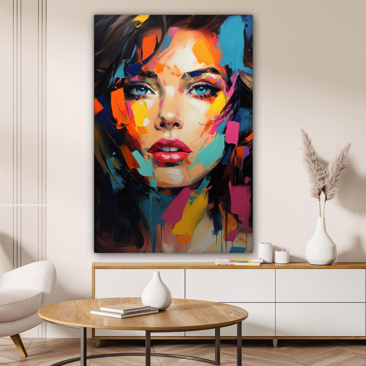 LEINWANDBILD Frau - Porträt - Farbenfroh - Kunst Deko XXL 80x120 cm - Multicolor, Textil (80/120cm) - MuchoWow