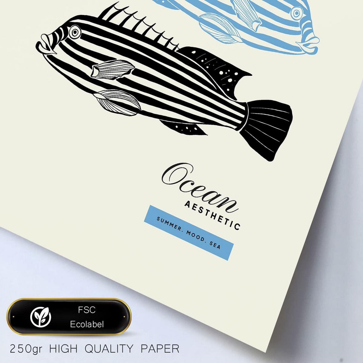 POSTER Set Mit 6 In Schwarzer Tinte Meerestiere Kunstdrucke Von Meer Und Ozean Für Innenarchitektur A3 & A4 Schwarzer Rahmen - Schwarz, Papier (29/3cm) - Nacnic