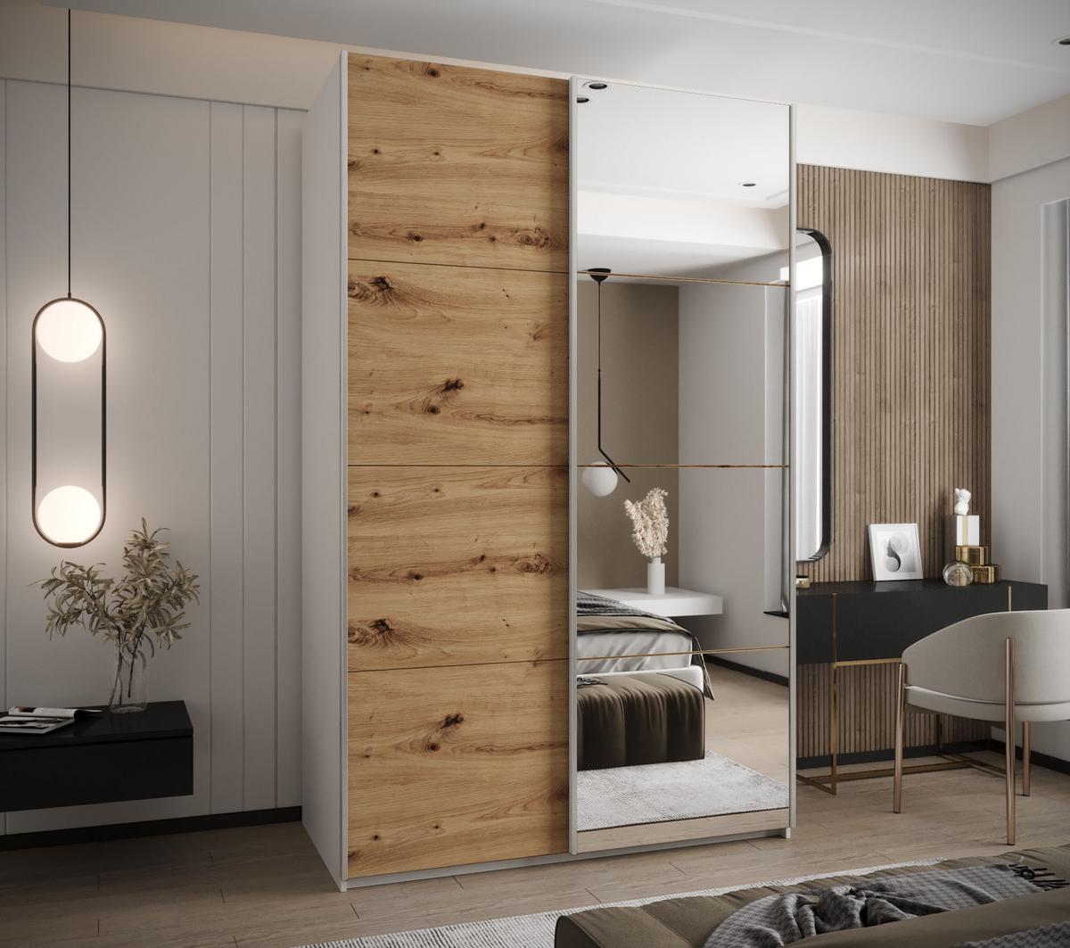 SCHWEBETÜRENSCHRANK 245,5/150/64 2-türig - Silberfarben/Eiche Artisan, Holz/Metall (150/245/64cm) - Abiks Möbel