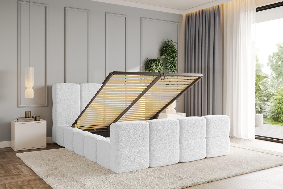 POLSTERBETT mit Bettkasten und Lattenrost mit Matratze H3/H4, Kopfteil, Boxbett, mit Stauraum - NATA-Z 120x200 Weiß - Weiß, Holzwerkstoff/Textil (120/200cm) - ALTDECOR