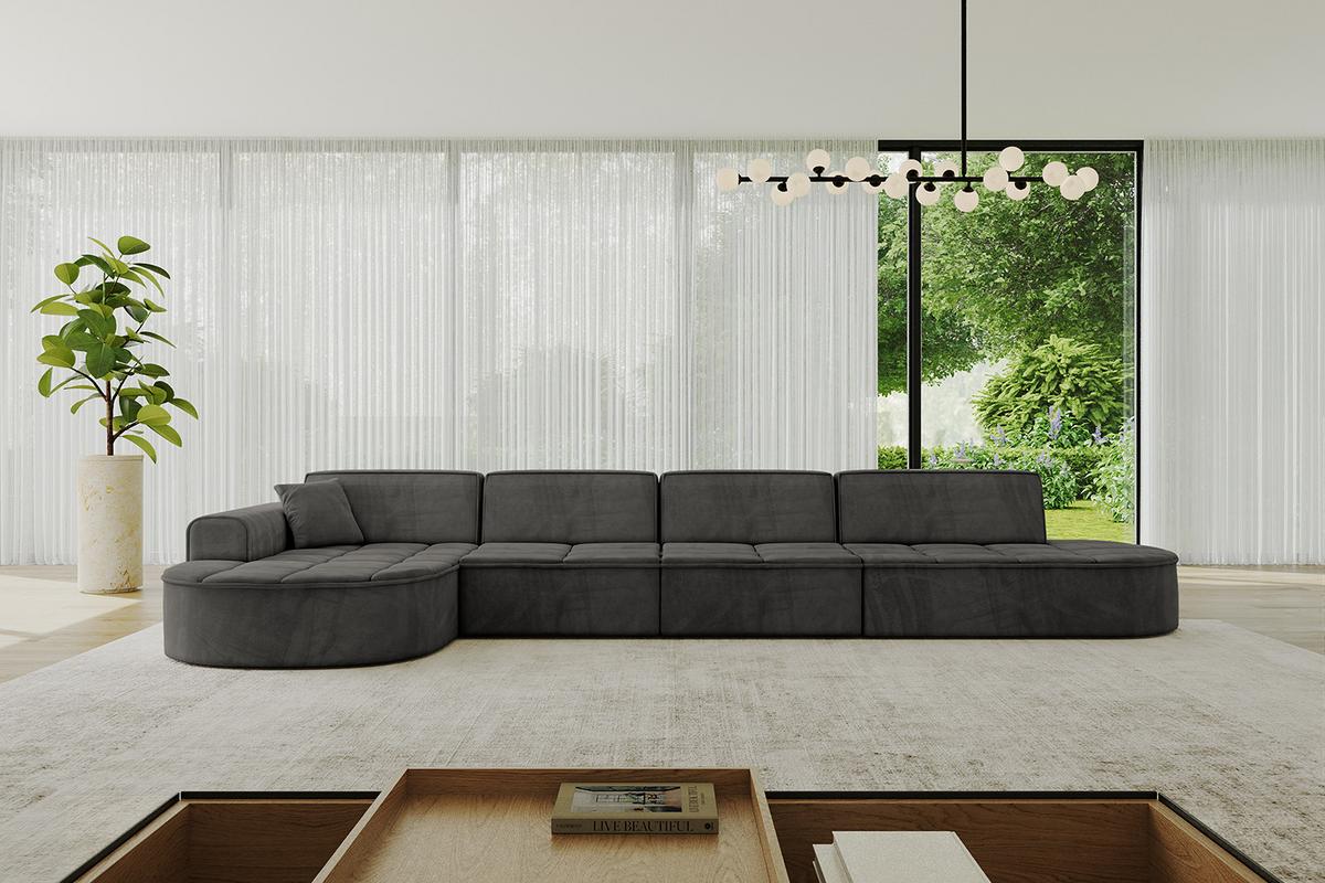 ECKSOFA Ottomane Links TARO-L3 - 413x171x79,5 cm Dunkelgrau - Dunkelgrau, Holzwerkstoff/Textil (413/171cm) - ALTDECOR