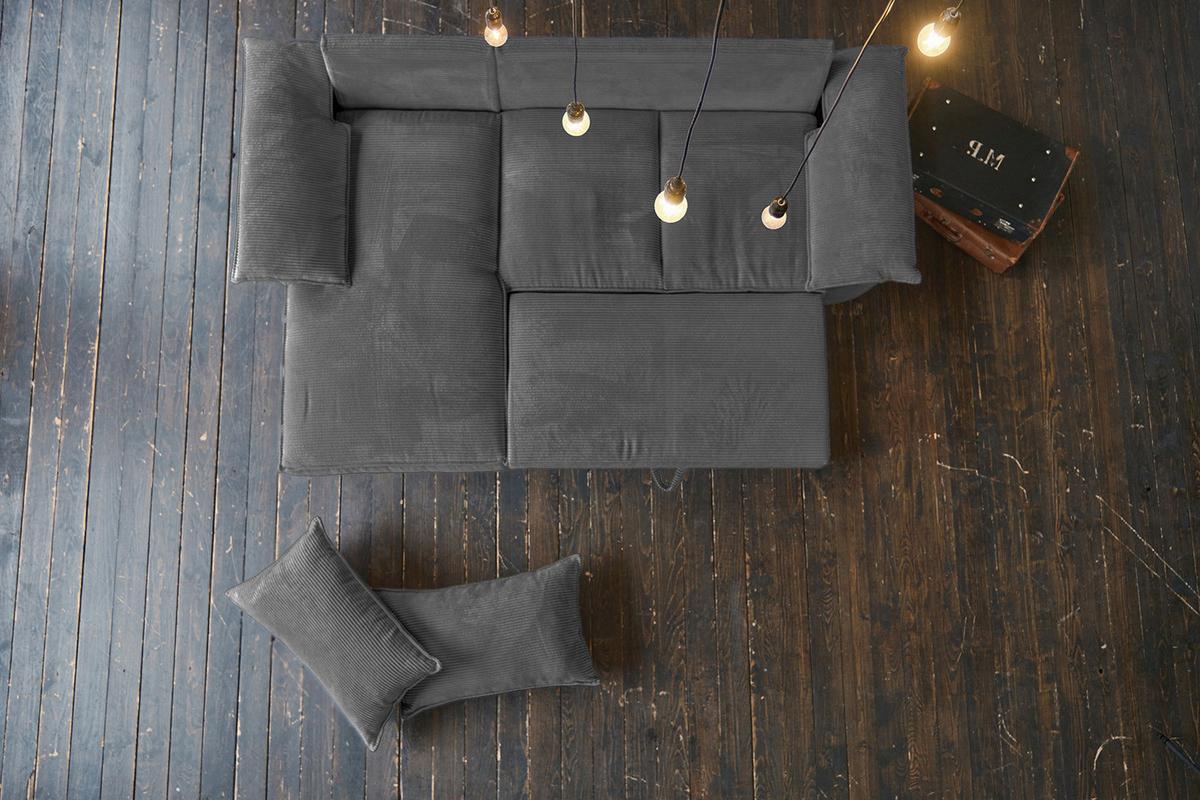 ECKSOFA DAMETO Grau Cord Mit Schlaffunktion - Schwarz/Grau, Kunststoff/Textil (266/174cm) - KAWOLA