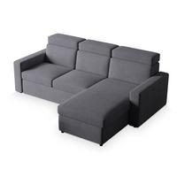 ECKSOFA PADWA Grau Kordstoff mit Schlaffunktion - Schwarz/Grau, Holz/Kunststoff (227/168cm) - MASSENO