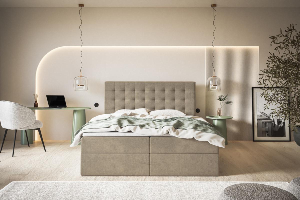 BOXBETT RIO mit 2 Bettkästen, 140x200, Farbe: Rosa, Velourstoff, Doppelbett mit Bonell-Matratze - Rosa, Holz/Kunststoff (140/200cm) - Alpi-Möbel
