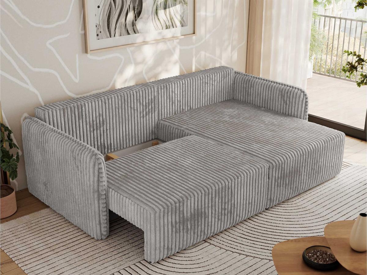 ECKSCHLAFSOFA MESTO L Hellgrau Cord - rechts - Hellgrau/Schwarz, Kunststoff/Textil (147/227cm) - MKS