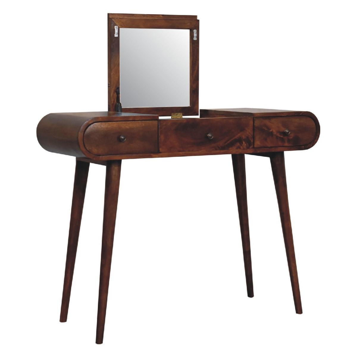 SPIEGELSCHMINKTISCH in Kastanienholz-Essenz mit 2 Schubladen, 4 Fächer, Braun - Messingfarben/Braun, Holz/Metall (100/80/40cm) - Artisan Furniture