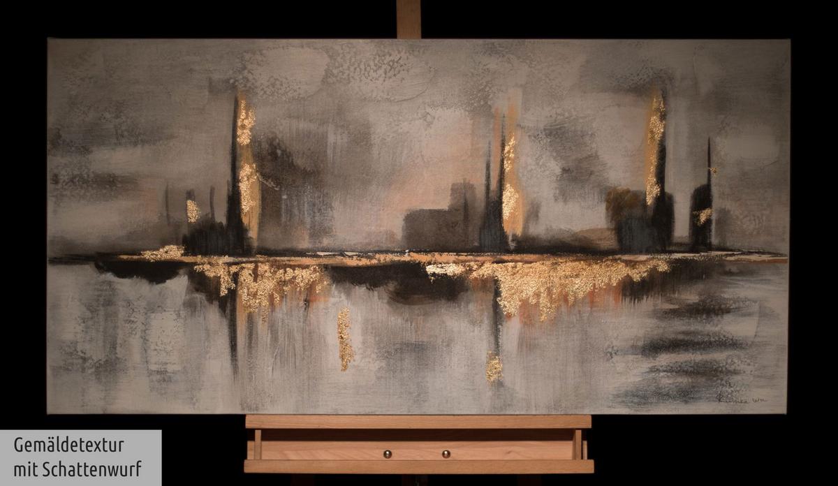 ÖLGEMÄLDE 120/60 cm - Goldfarben/Grau, Holz/Textil (120/60cm) - KUNSTLOFT