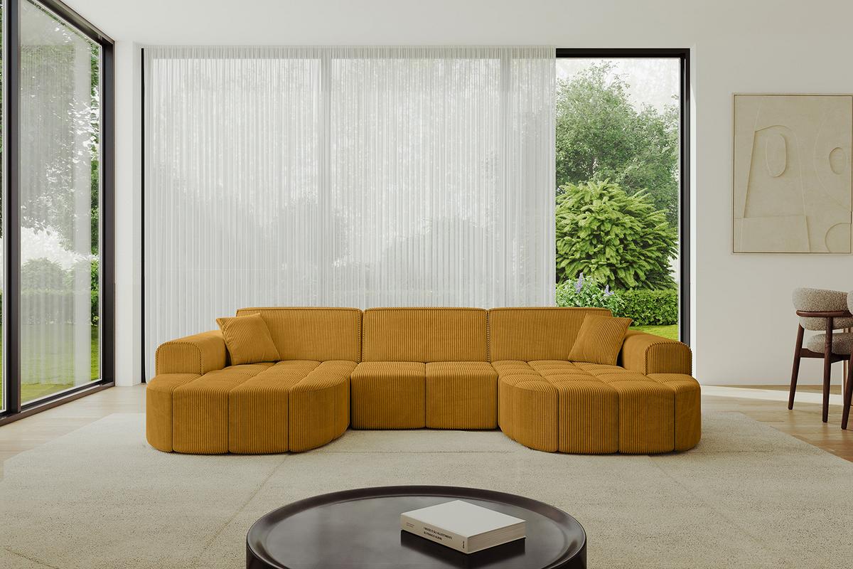 WOHNLANDSCHAFT LIVO-U1 - 315x173x79,5 cm Senfgelb - Currygelb/Gelb, Holzwerkstoff/Textil (315/79/173cm) - ALTDECOR