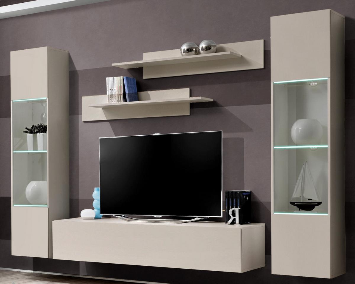 WOHNWAND Kaschmir 5-teilig 260 cm, Schrankwand hängend mit LED-Beleuchtung - Kaschmir, Glas/Holzwerkstoff (260/170/40cm) - Inn.Furn
