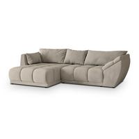 ECKSOFA ORENTI L-S Beige Velours-Stoff mit Schlaffunktion - Beige, Holz (287/182cm) - MASSENO