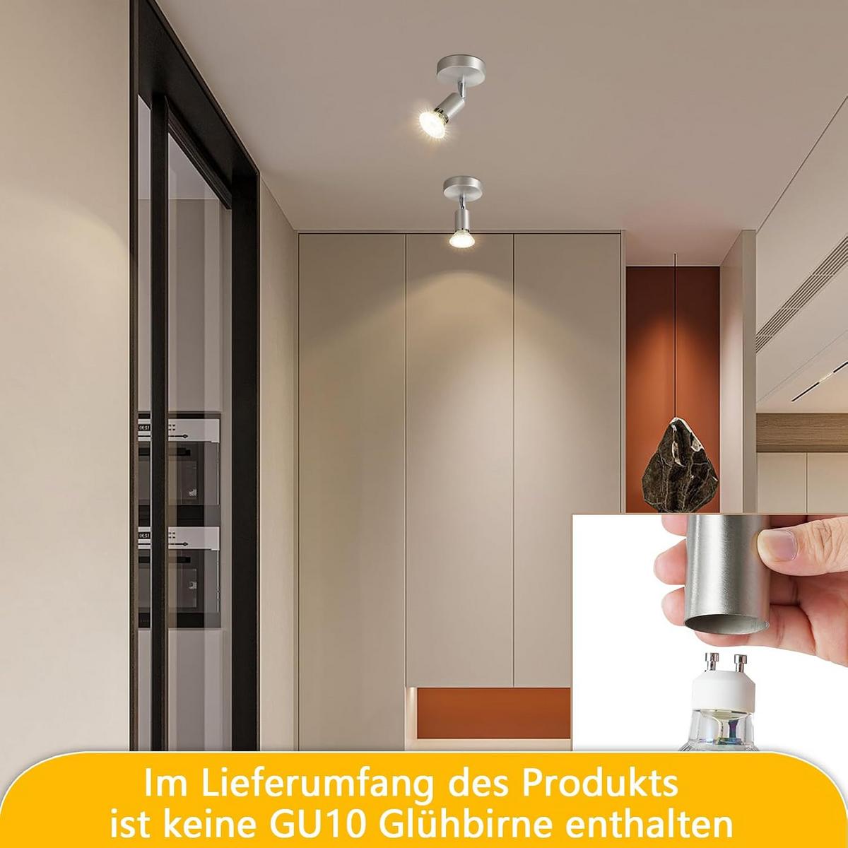 DECKENSTRAHLER Leorix 8/10.5/7.7 cm - Alufarben, Metall (7.7/8/10.5cm) - ZMH