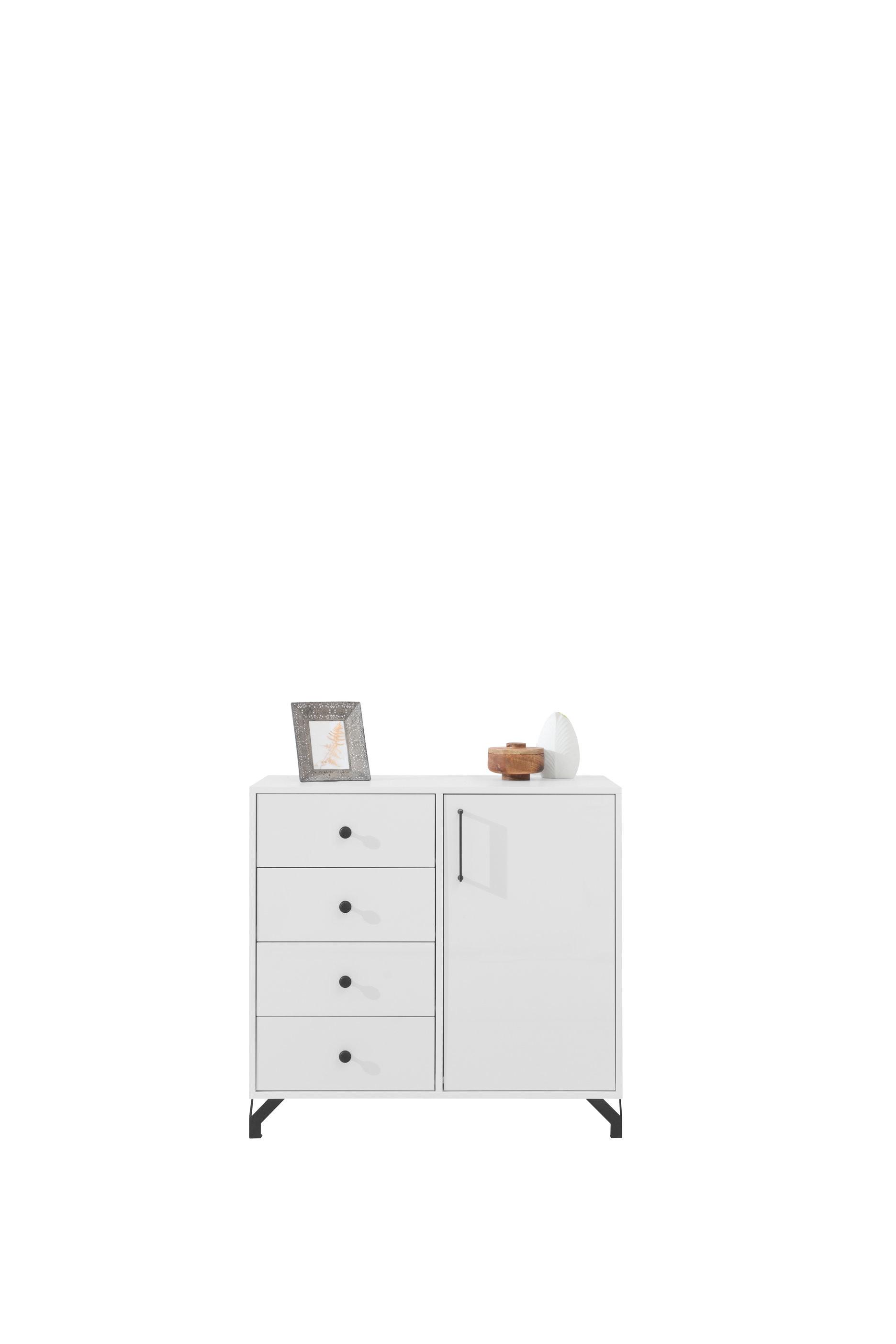 KOMMODE LANZA 90/85/40cm mit 4 Schubladen 1 Türen Weiß - Weiß, Holzwerkstoff (90/85/40cm) - MASSENO