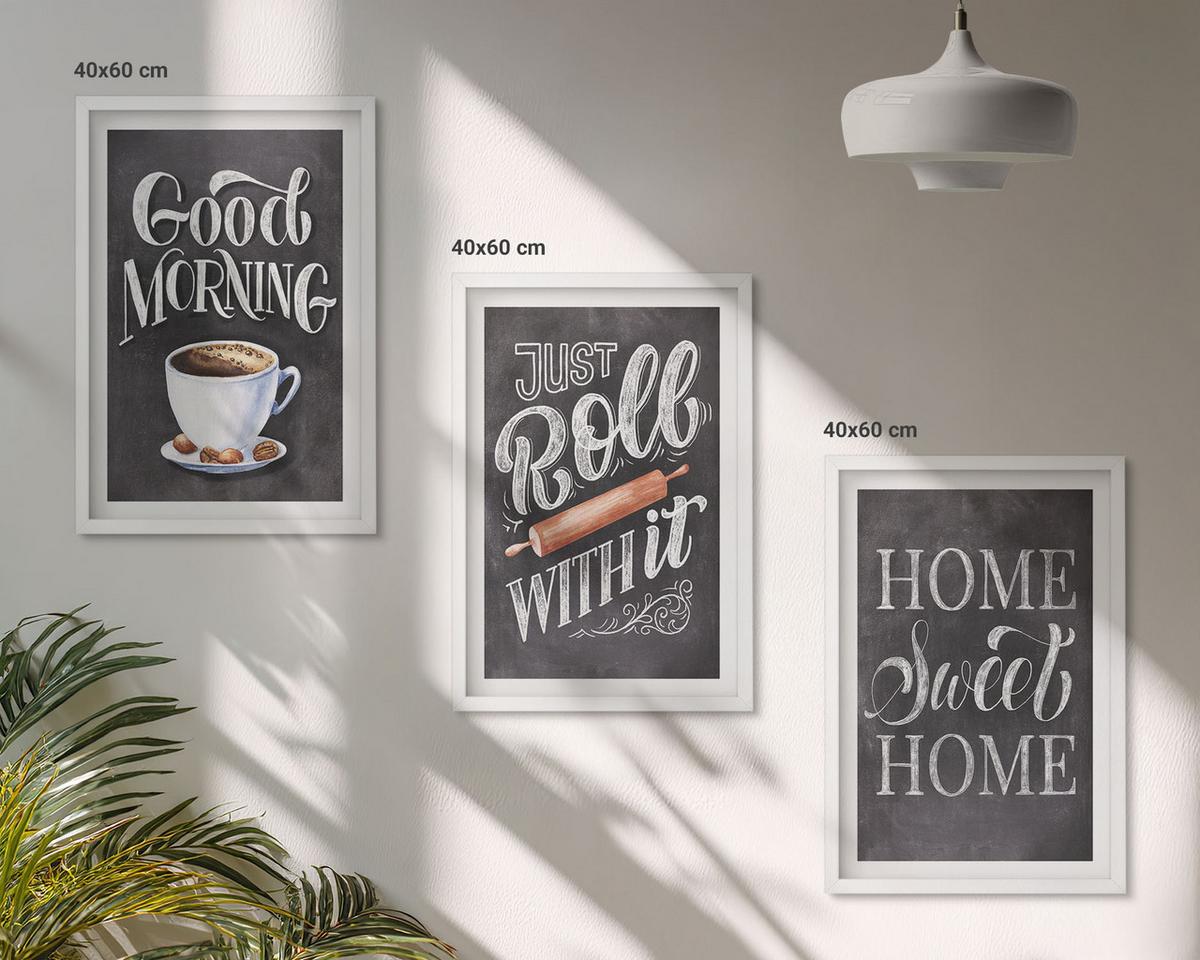 BILDER SET 3er Set - 40x60 cm Weißer Rahmen - Motive und Inschriften für die Küche - Weiß, Kunststoff (40/60cm) - TULUP