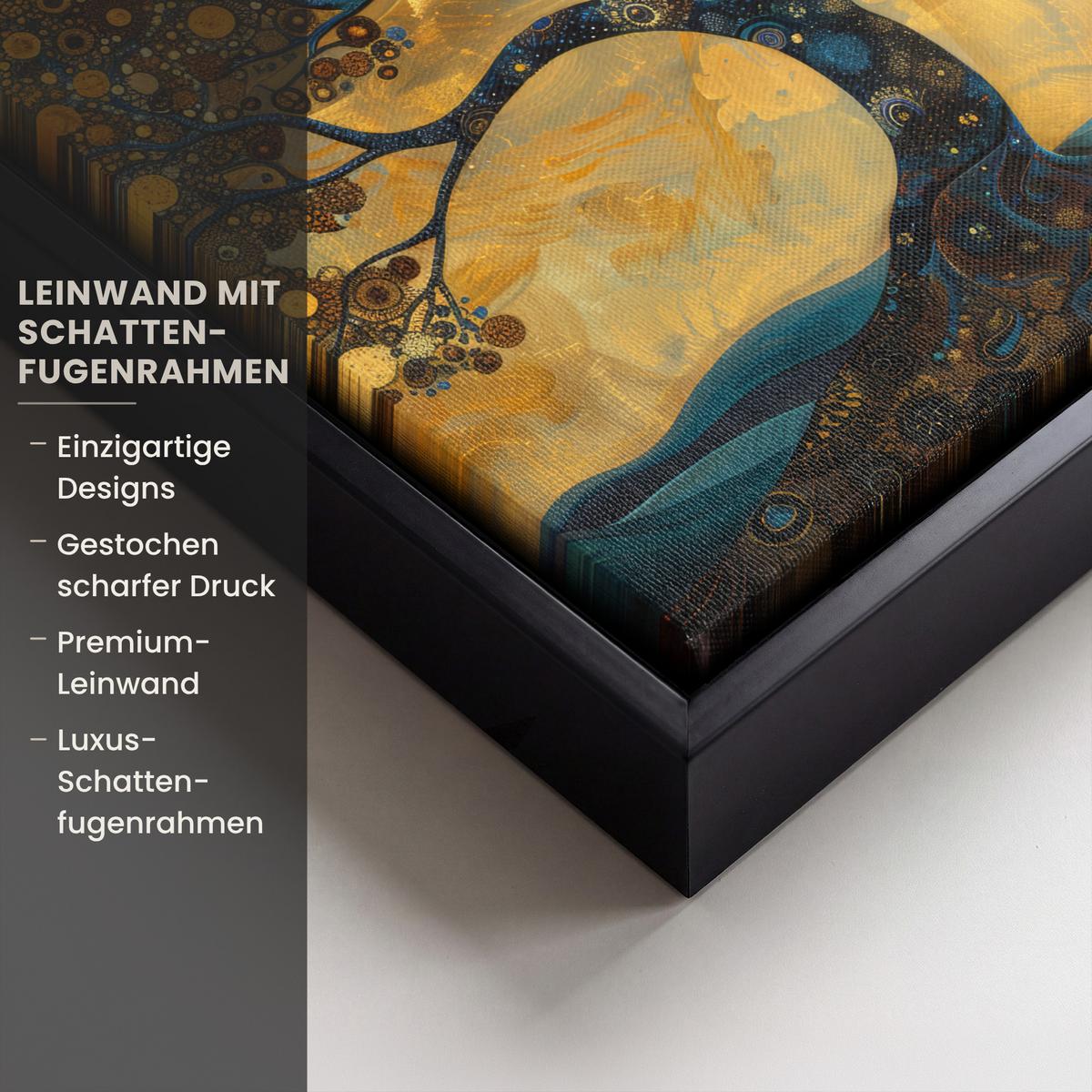 LEINWAND Bilder mit Rahmen - Baum - Mond - Blumen - Gold - Kunst - 20x20 - Orange, Textil (20/20cm) - MuchoWow