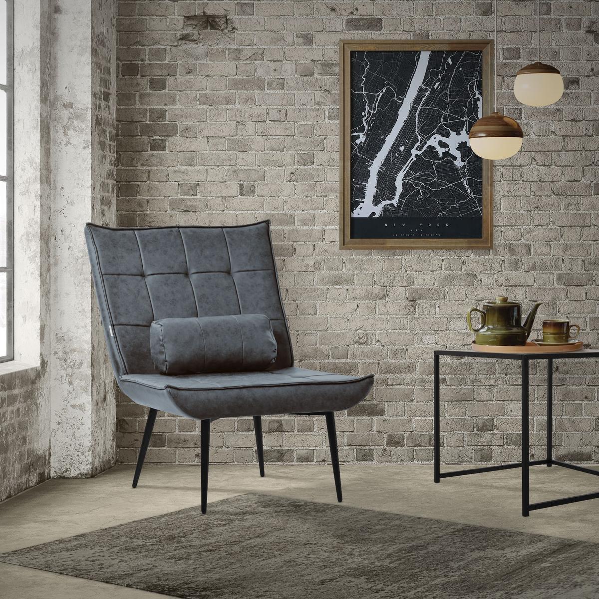 SESSEL Wohnzimmer aus Kunstleder-PU Anthrazit Relaxsessel mit Lendenkissen - Anthrazit/Schwarz, Metall (97/100/79cm) - ML-DESIGN