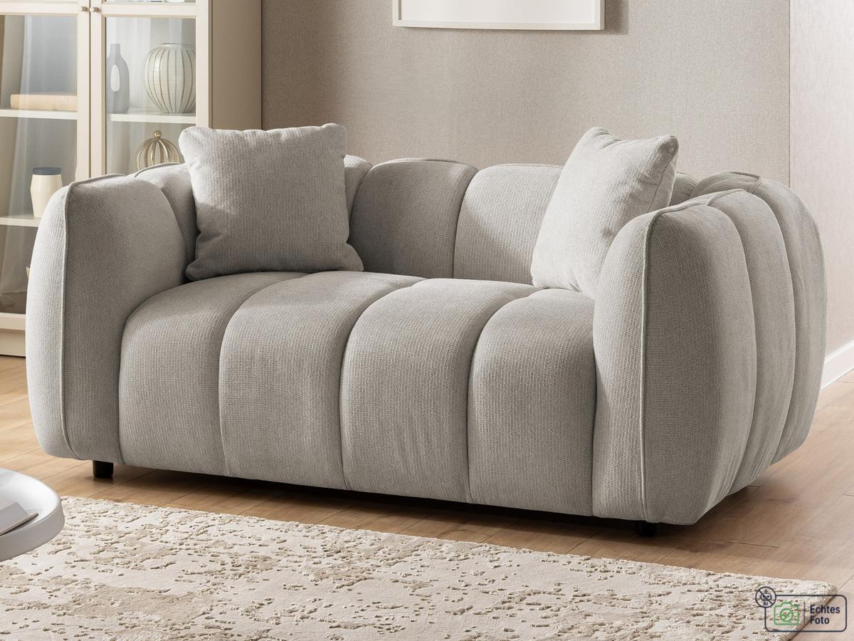 2-SITZER SOFA Nubira in tief gesteppter Bubble-Optik aus weichem Taupe Strukturstoff im modernen Design - Taupe/Schwarz, Holz/Kunststoff (172/69/89cm) - S-Style Möbel