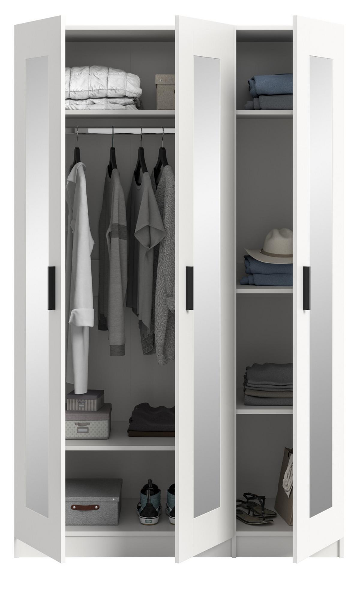 KLEIDERSCHRANK in weiß 120 x 194 cm skandinavisch, Drehtürenschrank 3-türig mit Spiegel - Schwarz/Weiß, Glas/Holzwerkstoff (120/194/56cm) - Inn.Furn