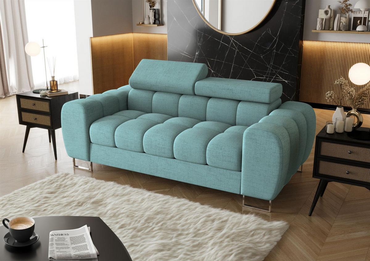 SOFA 2-sitzer Bastien In Stoff Moly - Blau, Holzwerkstoff/Textil (195/95/97cm) - Fun Möbel