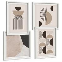 BILDER SET 4er Set - 50x50 cm & 40x60 cm Weißer Rahmen - Abstrakte geometrische Muster - Weiß, Kunststoff (50/50cm) - TULUP