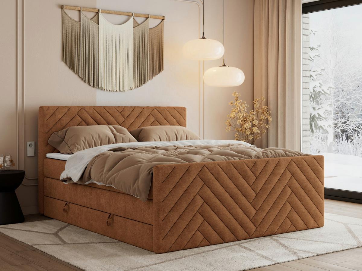 BOXSPRINGBETT PARIS KING DUO - 120/200 - Orange Struktur - H4 - Orange, Holz/Textil (120/200cm) - MKS