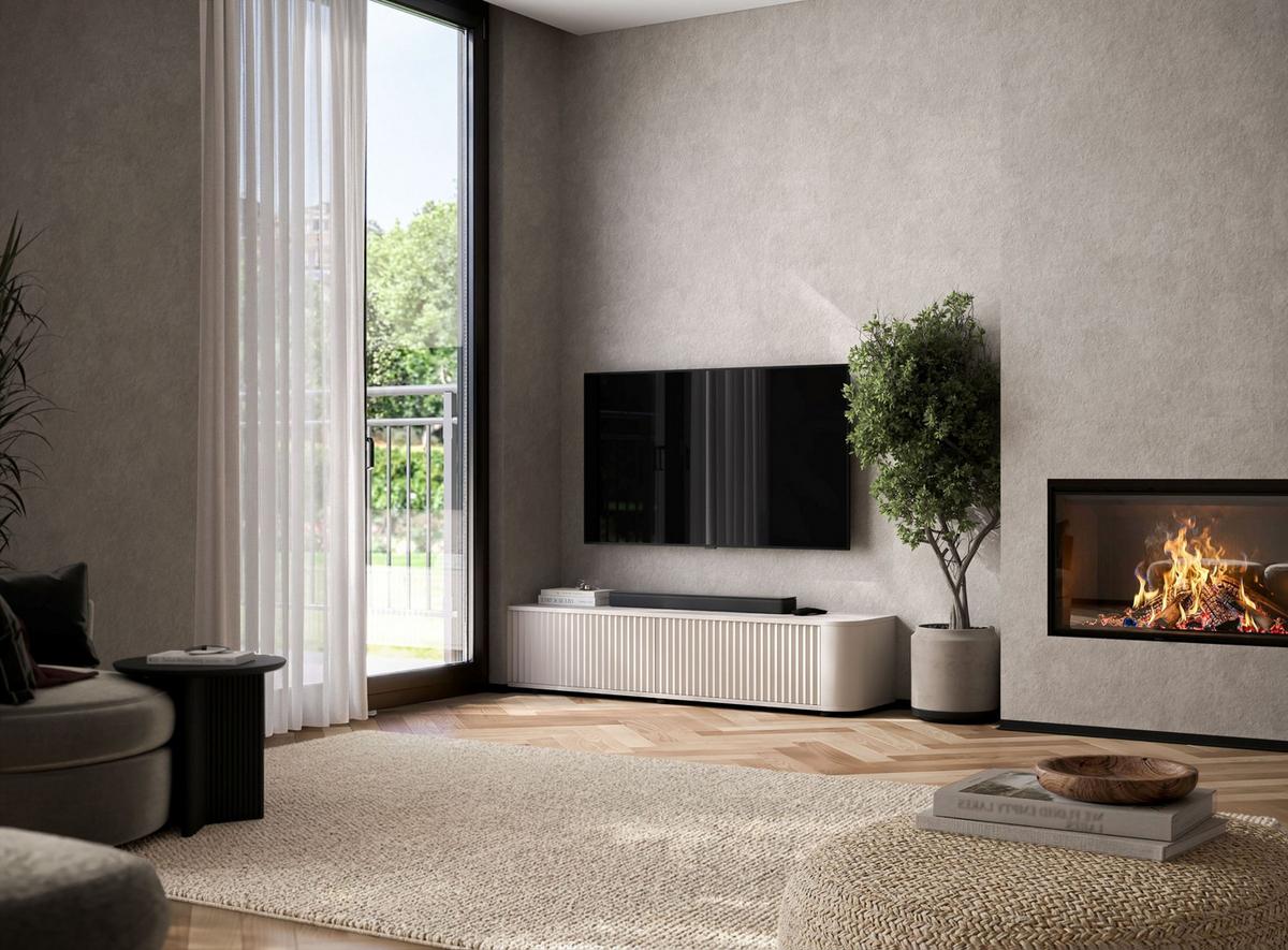 TV-LOWBOARD Aurora Kaschmir matt 140 cm mit niedrigen Füßen - Kaschmir, Holzwerkstoff (140/31/35cm) - Meble Lindner