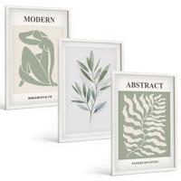 BILDER SET 3er Set - 40x60 cm Weißer Rahmen - Matisse Aquarell Boho-Design - Weiß, Kunststoff (40/60cm) - TULUP