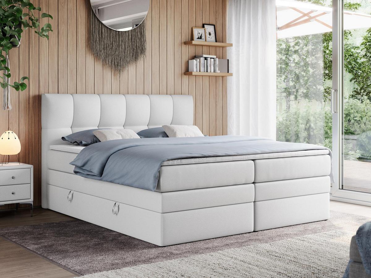 BOXSPRINGBETT ALVIN KING 180/200 Weiß Kunstleder - H3 - Weiß, Holz/Textil (180/200cm) - MKS