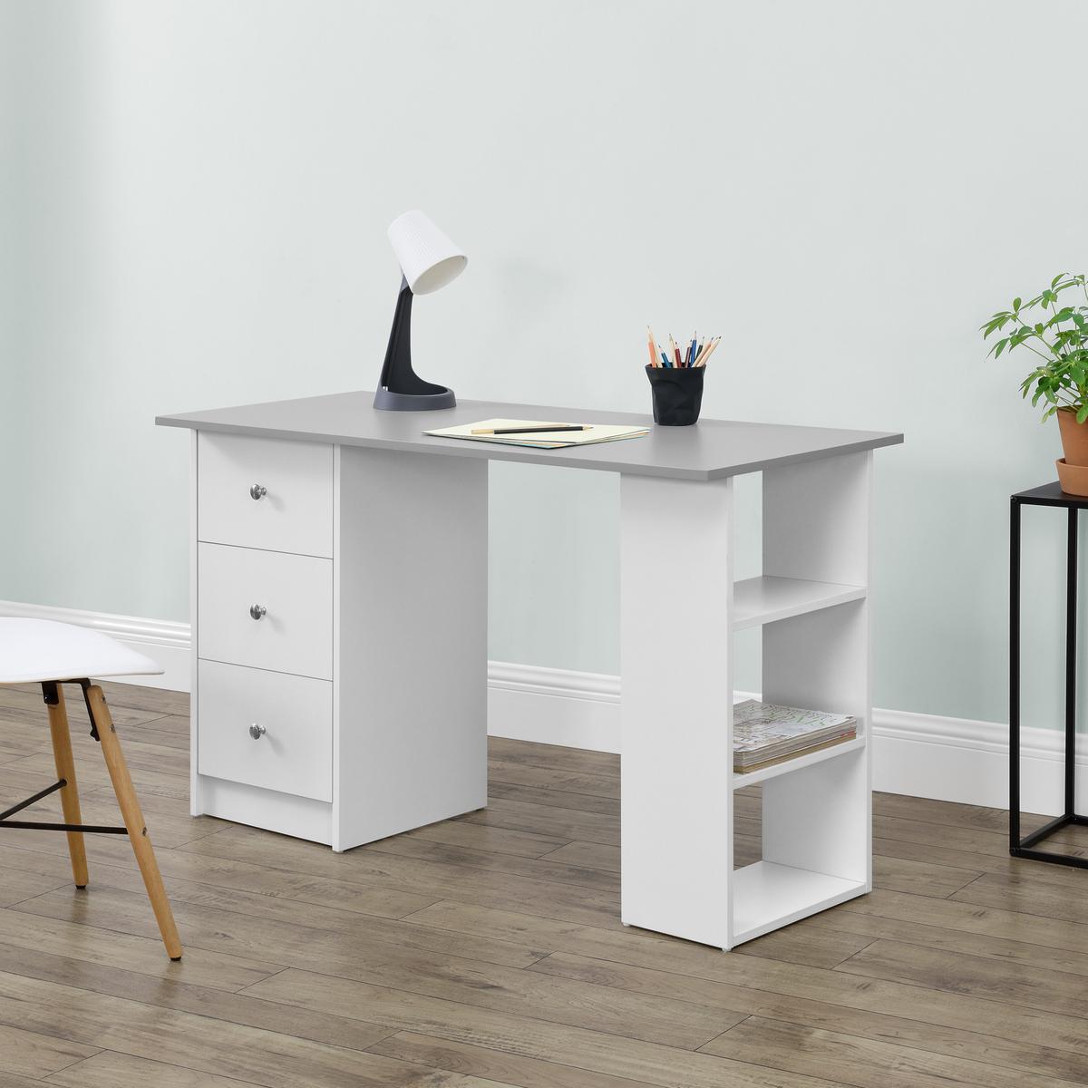 SCHREIBTISCH Lemberg - Hellgrau/Weiß, Holzwerkstoff (49/120/72cm) - [en.casa]