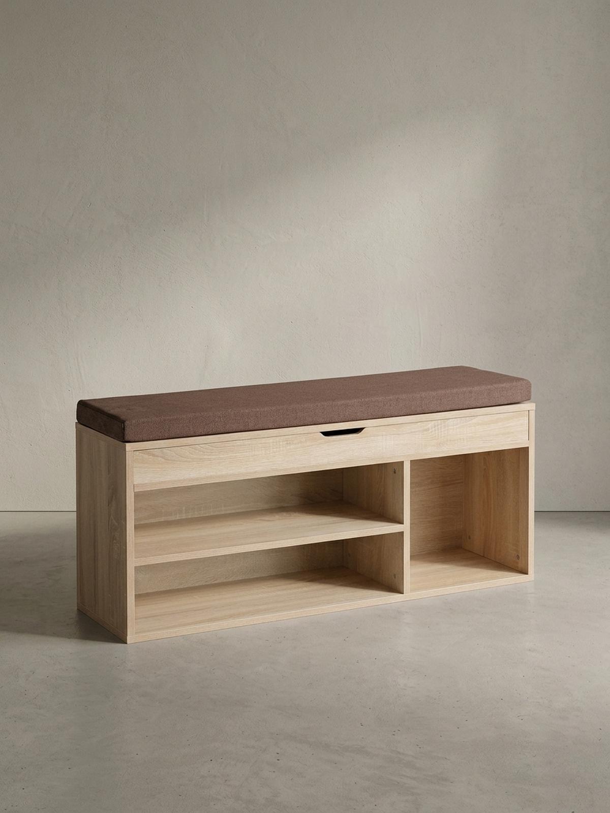 GARDEROBENBANK Holz gepolstert mit Stauraum, Beige 104x32x51 cm - Beige/Braun, Holz/Textil (104/51/32cm) - KADIMA DESIGN