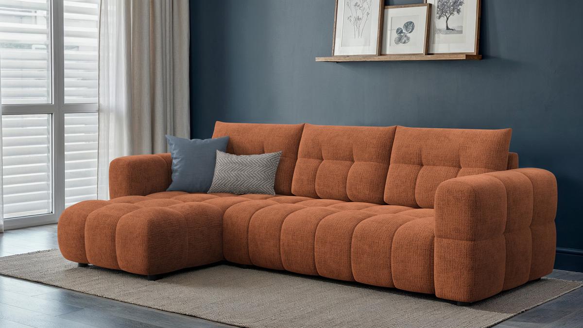 ECKSOFA CLOUDI 4-Sitzer links, rostrot - Schwarz/Orange, Holz/Textil (294/160cm) - Wozimo