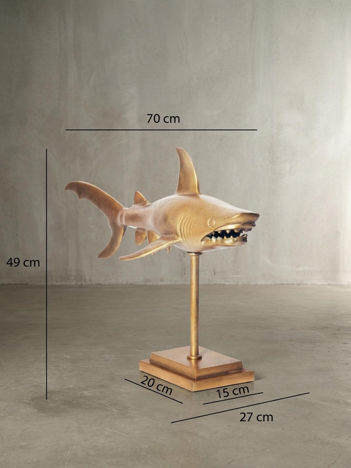 DEKOFIGUR Hai Aluminium 70 cm mit Sockel im maritimen Stil, Gold 70x27x49 cm - Goldfarben, Metall (70/49/27cm) - KADIMA DESIGN