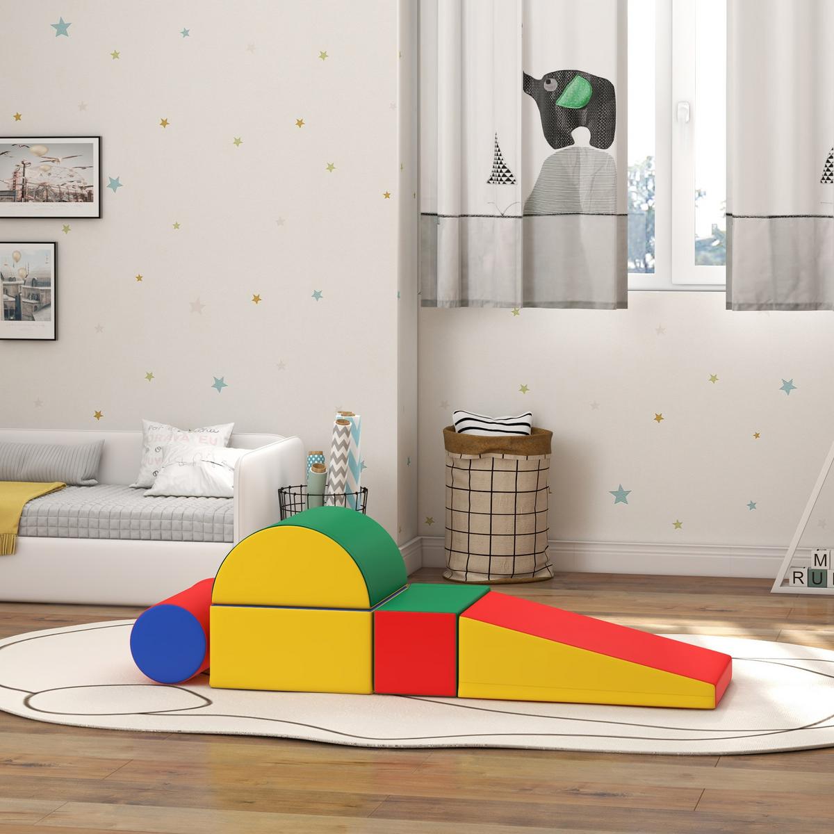 BAUSTEINSET 5er-Set Schaumstoff Bausteine Bauspielzeug für 1-3 Jahre alt Kinder - Multicolor, Textil (40.6/20.3/40.6cm) - HOMCOM