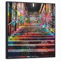 LEINWAND Bilder mit Rahmen - Treppe - Graffiti - Farben - Kunst - 90x90 - Multicolor, Textil (90/90cm) - MuchoWow