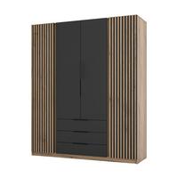 KLEIDERSCHRANK Nehir Korpus Eiche Evoke, Front Schwarz/Eiche Evoke 200 cm - 4T3S Modern mit Schubladen und 2 Lamellentüren außen - Eichefarben/Schwarz, Holzwerkstoff/Kunststoff (200/239/61.9cm) - AX Living