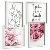 BILDER SET 4er Set - 50x50 cm & 40x60 cm Weißer Rahmen - Rosensträuße als Familienzeichnung - Weiß, Kunststoff (50/50cm) - TULUP