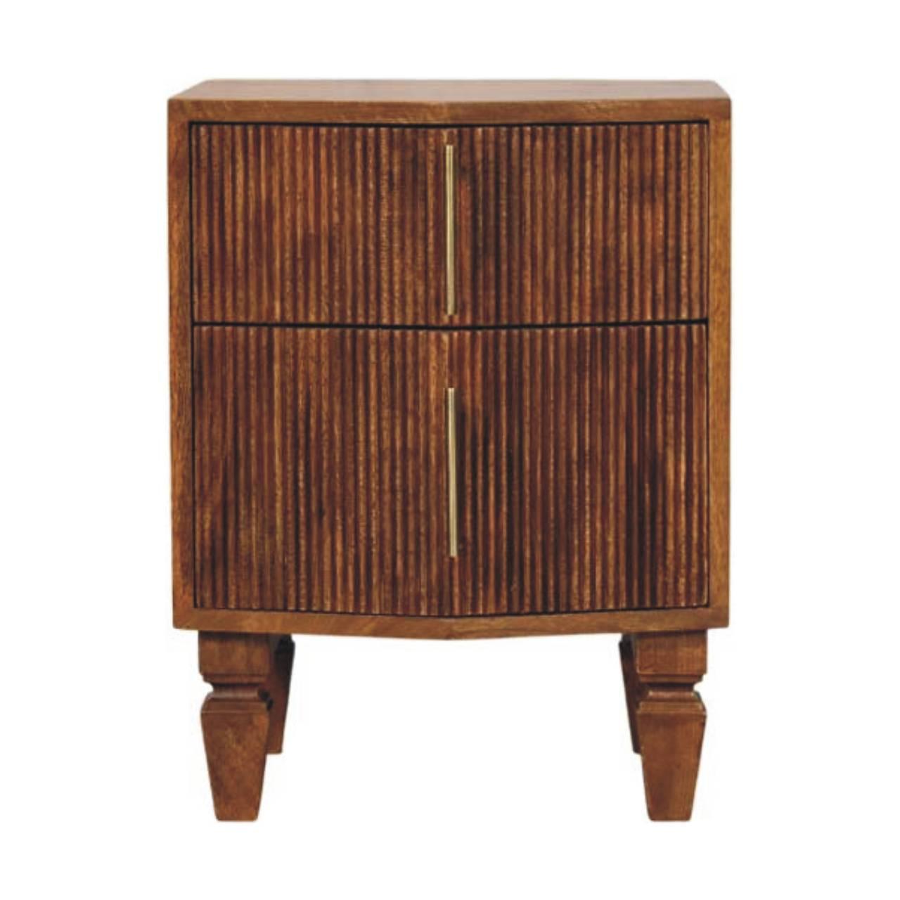 NACHTKASTEN Lamellen-Einheit, 2 Schubladen, Hellbraun - Hellbraun/Messingfarben, Holz/Metall (42/55/40cm) - Artisan Furniture