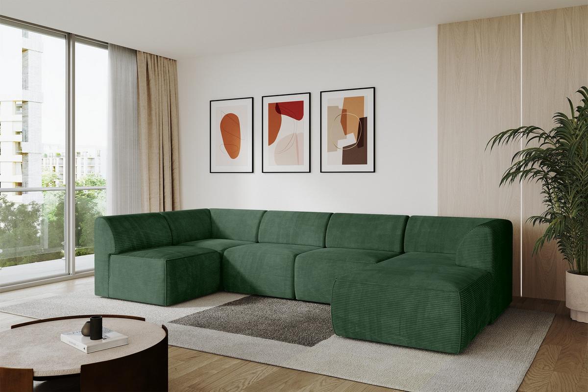 WOHNLANDSCHAFT Ottomane Rechts MOVO-L 345x180x78 cm Grün Cord - Grün, Holzwerkstoff/Kunststoff (180/78/345cm) - ALTDECOR