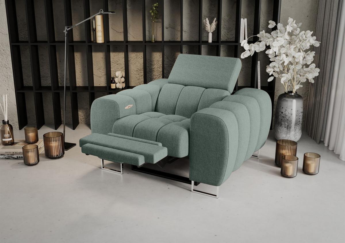 SESSEL Bastien Relax In Stoff Gemma - Grün, Holzwerkstoff/Textil (125/95/97cm) - Fun Möbel