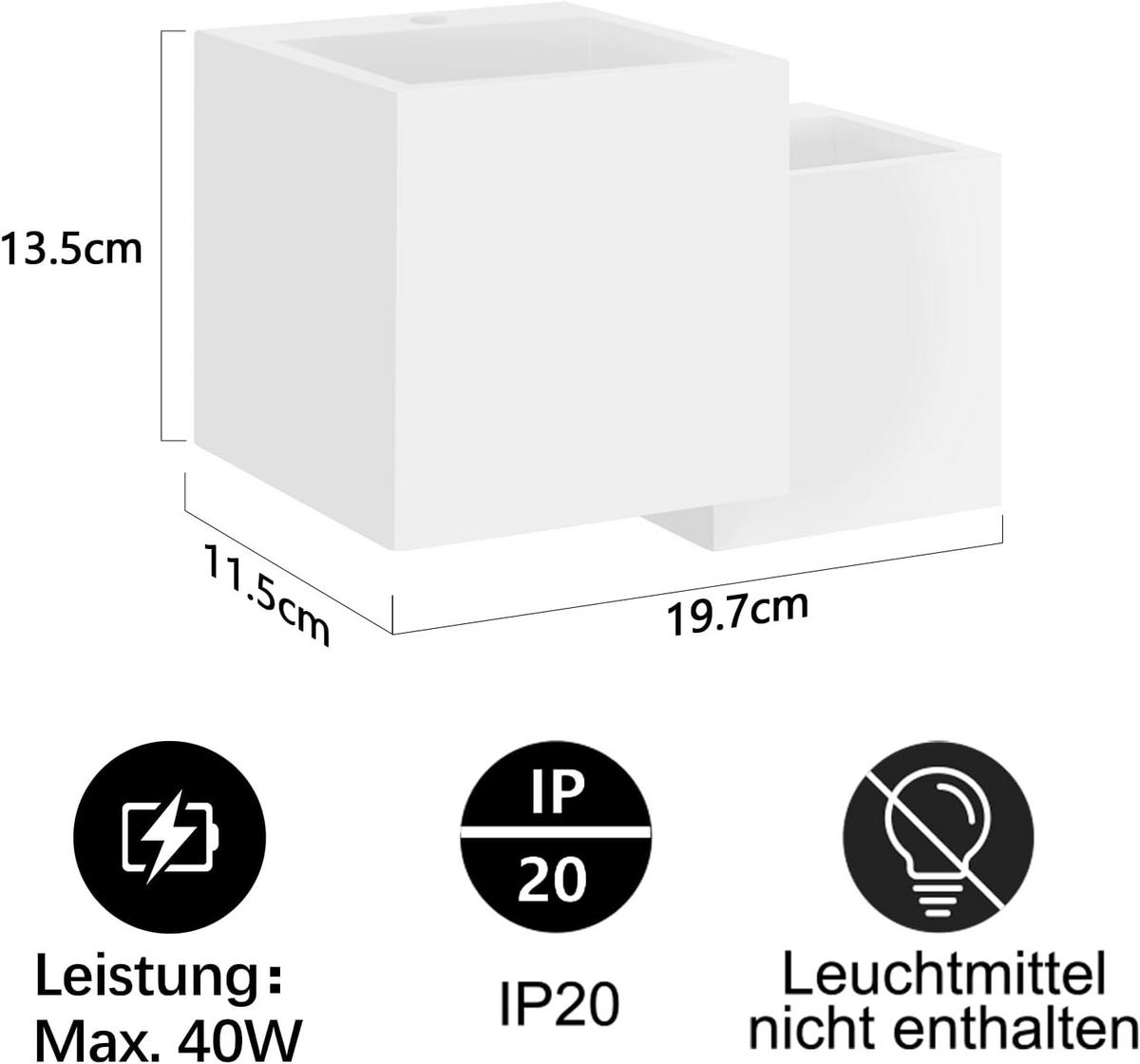 LED - WANDLEUCHTE Wellthun 13.5/11.5/19.7 cm - Weiß, Metall (13.5/11.5/19.7cm) - ZMH