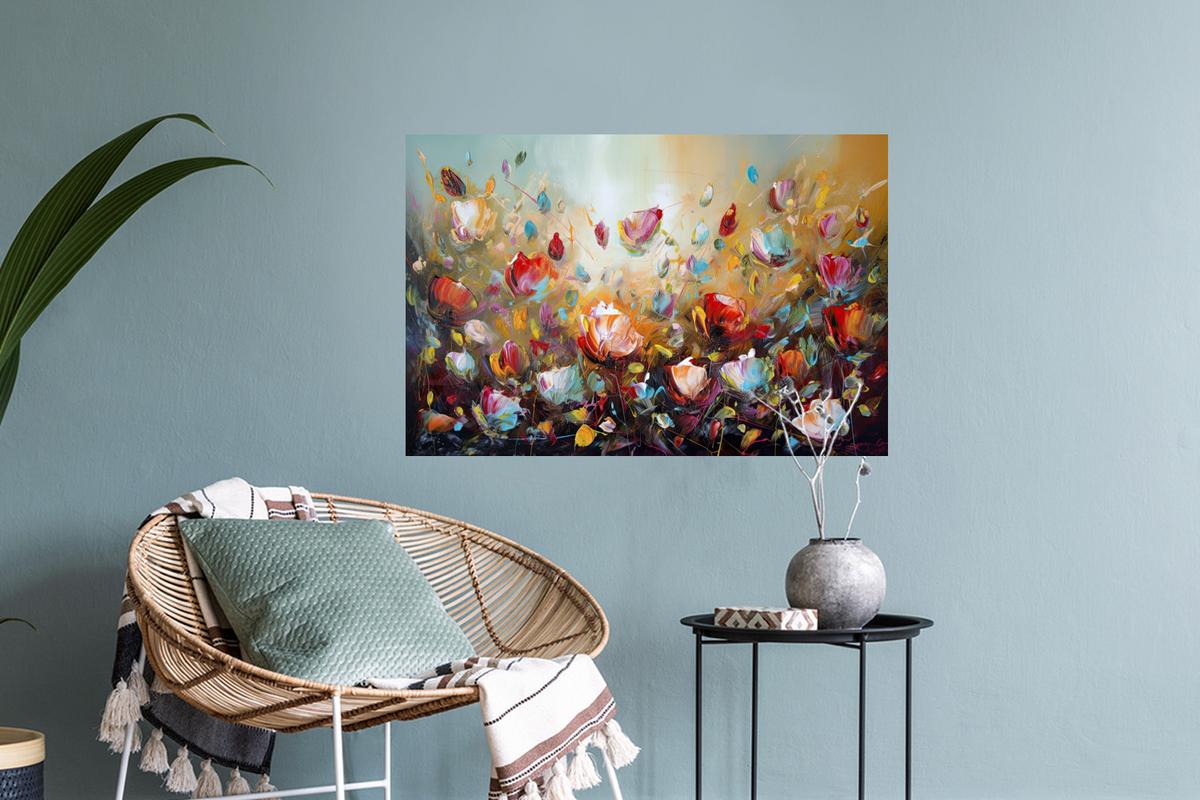 WANDTATTOO Blumen - Kunst - Natur - Ölgemälde Deko Wohnzimmer 60x40 cm - Multicolor, Kunststoff (60/40/0.1cm) - MuchoWow