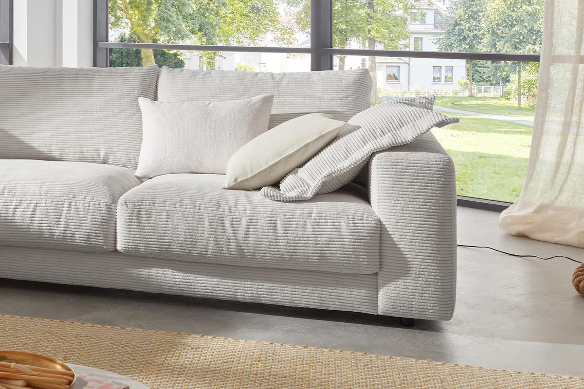 ECKSOFA MADELINE Hellgrau Cord - Hellgrau/Schwarz, Kunststoff/Textil (325/224cm) - KAWOLA